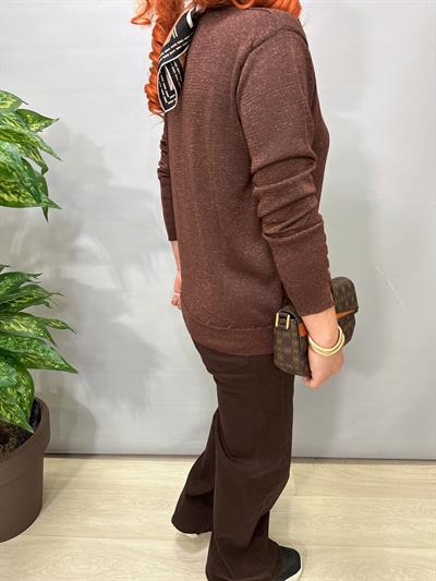 2333 Simli Kollarda Gold Trok Detaylı Triko Bluz Kahve