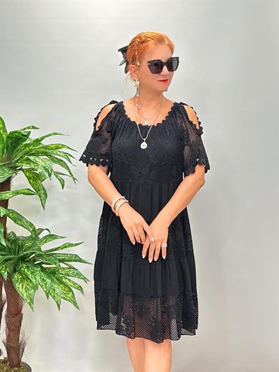 ASL 2340 Italyan Dantel Detay elbise Sİyah