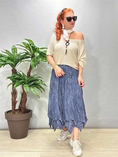 2341 Pamuklu Astarlı Etek İndigo