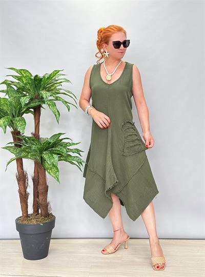 2351 Ozel Tasarım Asimetrik Elbise Haki