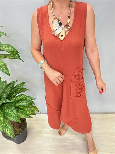 2351 Ozel Tasarım Asimetrik Elbise Kİremit