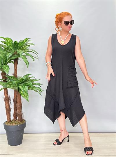 2351 Ozel Tasarım Asimetrik Elbise Siyah
