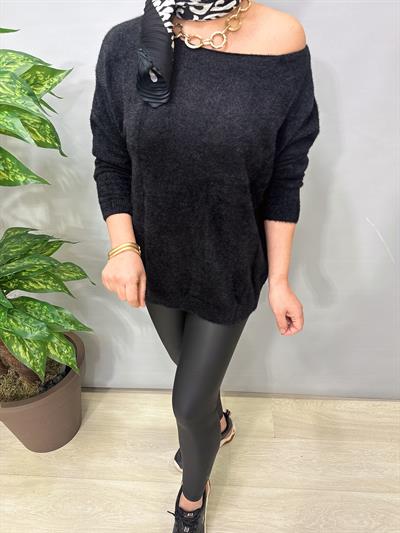 2366 Kayık Yaka Kazak Siyah