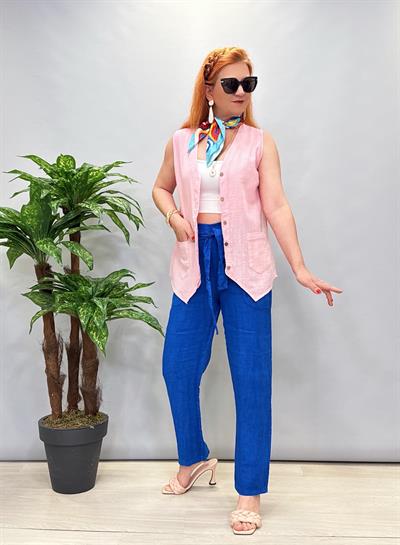 2390 İtalyan Keten Pantolon Saks Mavi