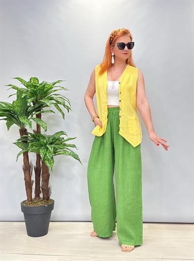 2390 İtalyan Keten Pantolon Yeşil