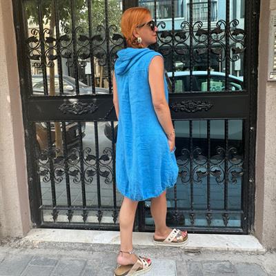 23A231 PREMIUM PAMUK KETEN TASARIM ELBİSE 42 BEDENE KADAR UYUMLUDUR MAVİ boyum 1.64