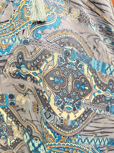 2407 HİNT İPEĞİ ELBİSE GRİ MAVİ 36/40 BEDENE UYUMLU boyum 1.64