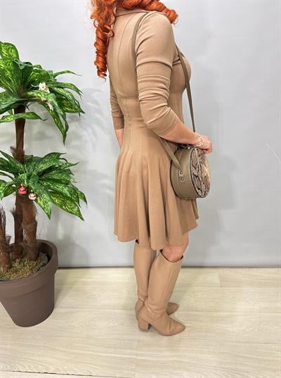 2465 Polo Yaka Krep Elbise Vizon