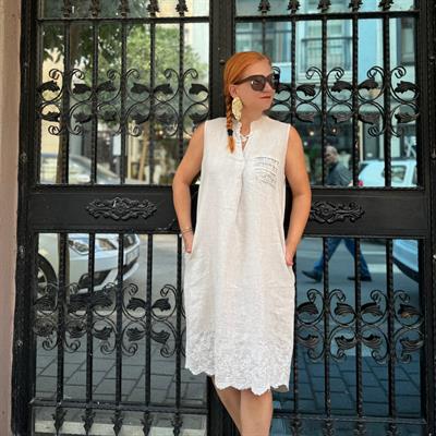 24900 PREMIUM PAMUK KETEN CEP DETAY ELBİSE 36/42 BEDENE UYUMLUDUR TAŞ boyum 1.64