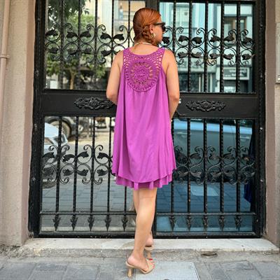 25062 PREMIUM İTALYAN PAMUK SIRT DETAY ELBİSE 44 BEDENE KADAR UYUMLUDUR MOR boyum 1.64