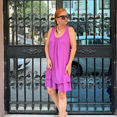 25062 PREMIUM İTALYAN PAMUK SIRT DETAY ELBİSE 44 BEDENE KADAR UYUMLUDUR MOR boyum 1.64