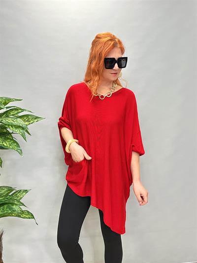 2510 TASARIM ASİMETRİK İNCE TRİKO KIRMIZI