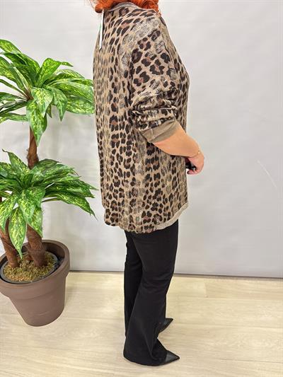 2512 Italyan Leopar Detaylı Triko Bluz Vizon