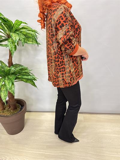 2512 Italyan Leopar Detaylı Triko Bluz Kiremit
