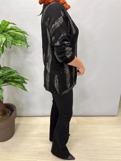 2512 Italyan Leopar Detaylı Triko Bluz Siyah