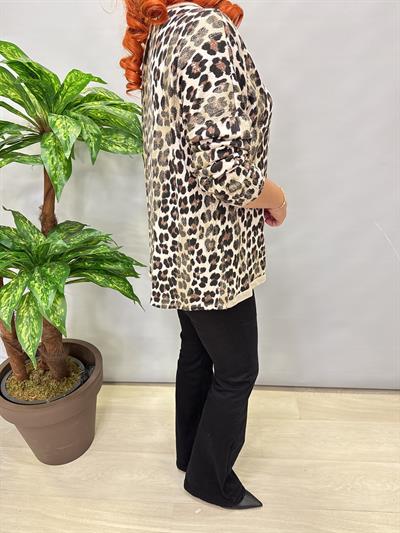 2512 Italyan Leopar Detaylı Triko Bluz Ekru