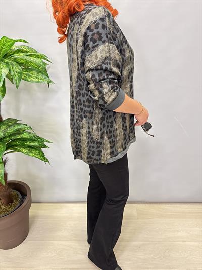 2512 Italyan Leopar Detaylı Triko Bluz Antrasit