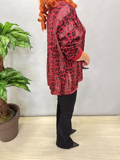 2512 Italyan Leopar Detaylı Triko Bluz Bordo