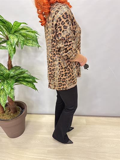 2512 Italyan Leopar Detaylı Triko Bluz Camel