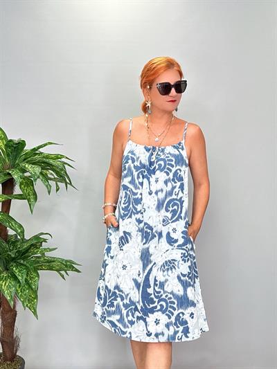 2514 Pamuklu Keten Elbise Bebe Mavi