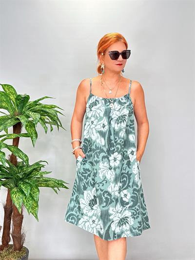 2514 Pamuklu Keten Elbise Haki