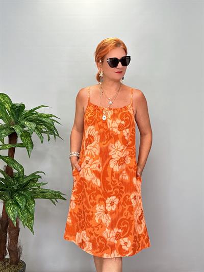 2514 Pamuklu Keten Elbise Turuncu 