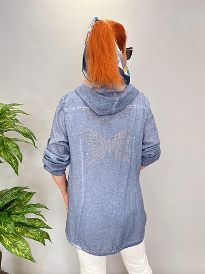 2519 PAMUKLU MEVSİMLİK İNCE CEKET MAVİ