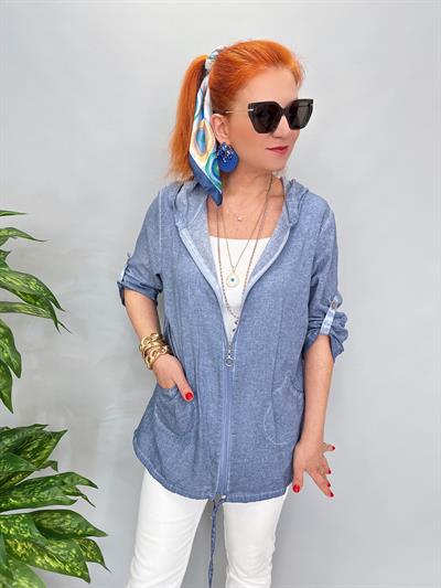 2519 PAMUKLU MEVSİMLİK İNCE CEKET MAVİ