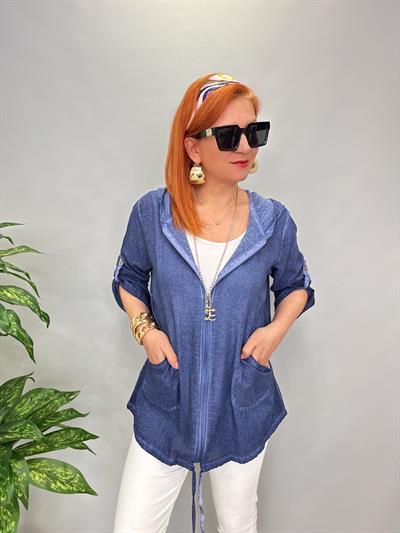 2519 PAMUKLU MEVSİMLİK İNCE CEKET MAVİ