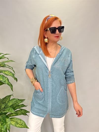 2519 PAMUKLU MEVSİMLİK İNCE CEKET TURKUAZ