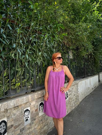 2522 PREMIUM İTALYAN PAMUK ELBİSE 44 BEDENE KADAR UYUMLU MOR boyum 1.64