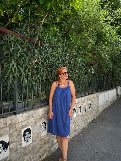 2522 PREMIUM İTALYAN PAMUK ELBİSE 44 BEDENE KADAR UYUMLU LACİVERT boyum 1.64