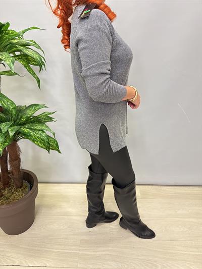 2535 Simli Triko Bluz Gri