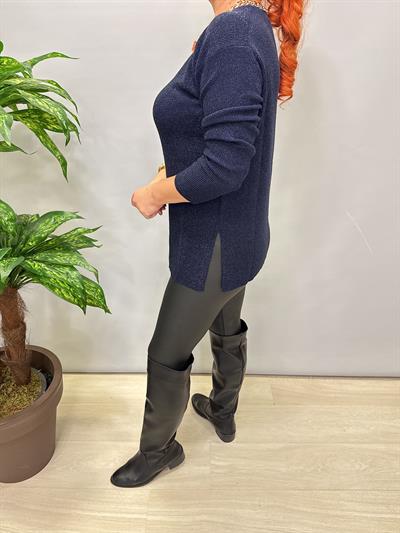 2535 Simli Triko Bluz Lacivert