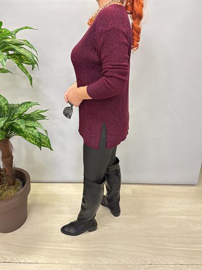 2535 Simli Triko Bluz Vişne