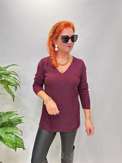 2535 Simli Triko Bluz Vişne
