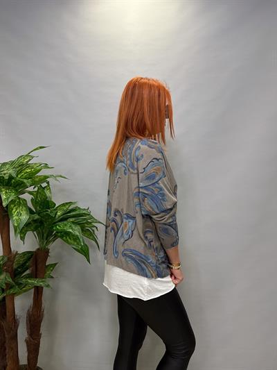 2536 İTALYAN ŞAL DESEN LİKRALI KOLYELİ BLUZ VİZON