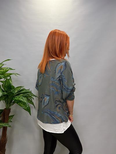 2536 İTALYAN ŞAL DESEN LİKRALI KOLYELİ BLUZ YEŞİL