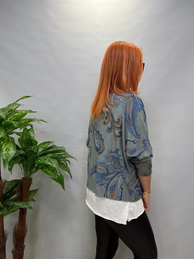 2536 İTALYAN ŞAL DESEN LİKRALI KOLYELİ BLUZ GRİ