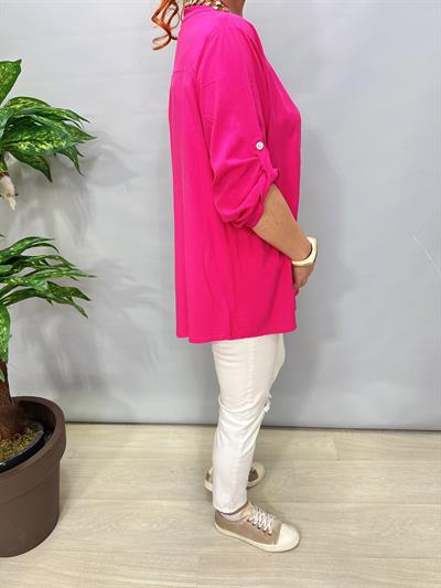 2580 Italyan Payet Detay Gömlek Bluz Fuşya