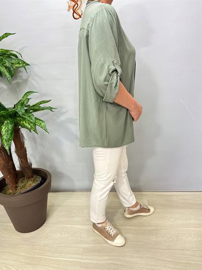 2580 Italyan Payet Detay Gömlek Bluz Haki