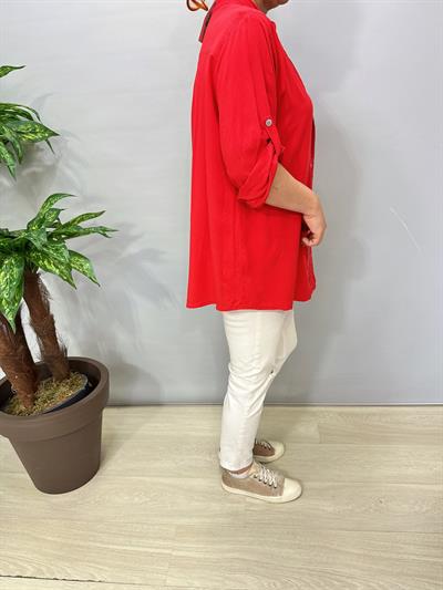 2580 Italyan Payet Detay Gömlek Bluz Kırmızı