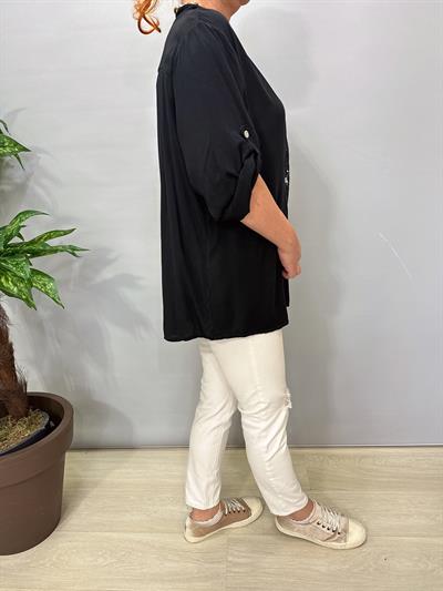 2580 Italyan Payet Detay Gömlek Bluz Siyah