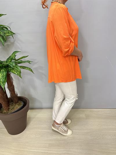 2580 Italyan Payet Detay Gömlek Bluz Turuncu