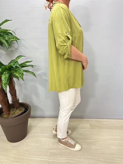 2580 Italyan Payet Detay Gömlek Bluz Yeşil