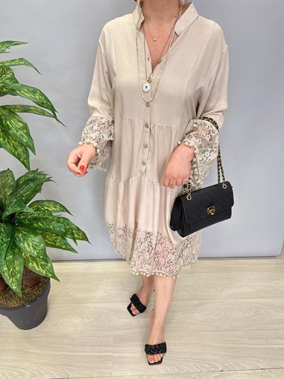 2585 Dantel Fisto Detay Elbise Taş