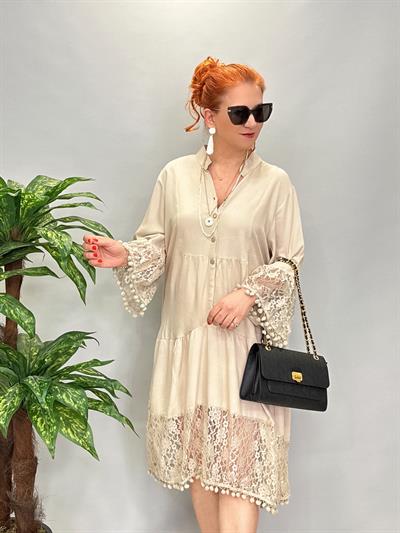 2585 Dantel Fisto Detay Elbise Taş