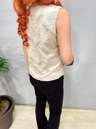 2602 Italyan Nakışlı Astarlı  Yelek Bluz Taş