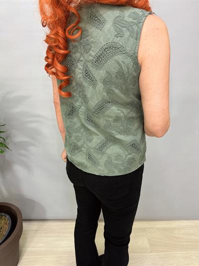 2602 Italyan Nakışlı Astarlı  Yelek Bluz Haki