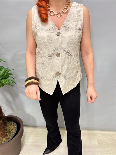 2602 Italyan Nakışlı Astarlı  Yelek Bluz Taş